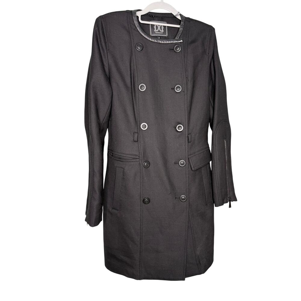 Dawn‎ Levy long military style whimsigoth double button trench coat grunge goth